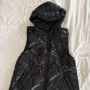 My Beloved Black Quilted Hooded Puffer Vest - Shiny Finish